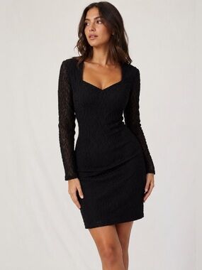 Vintage 90s Zum Zum Black Glitter Mesh Bodycon Dress Sheer Sleeves